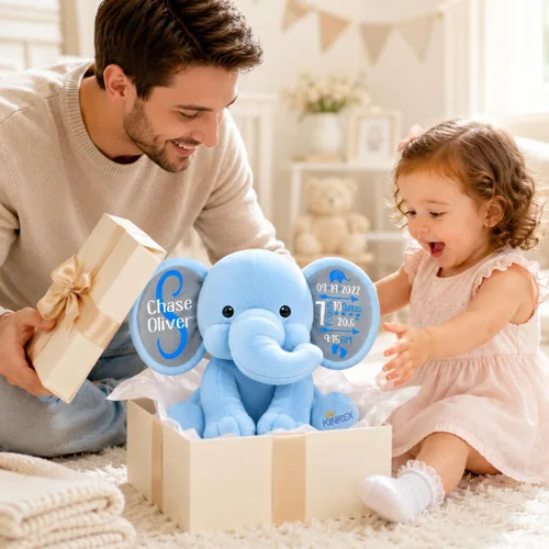 Miniatura 7 de Animal de peluche de elefante personalizado - Anuncio de estadísticas de nacimiento personalizadas, animales de peluche de elefante para bebés, baby