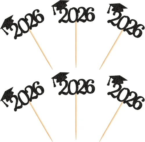 Miniatura 3 de 24 adornos para cupcakes de graduación 2026, selecciones de alimentos/aperitivos para fiesta de graduación, decoración de mini pasteles, adornos