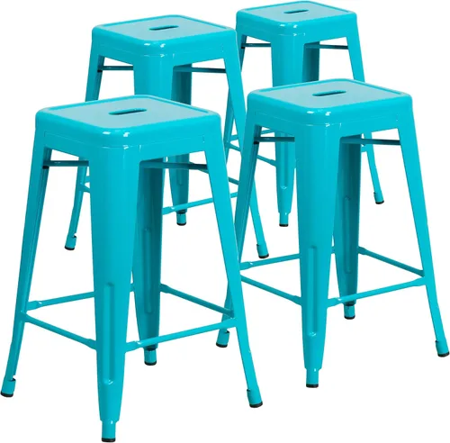 Miniatura 18 de Taburete de 24 pulgadas de alto para interior y exterior con asiento cuadrado., Metal, Negro