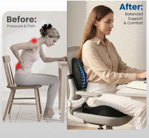 Miniatura 3 de Cojín de Asiento con Almohada de Soporte Lumbar para Silla de Oficina, Cojines de Espuma Viscoelástica Tamaño Extra Grande para Alivio del Dolor