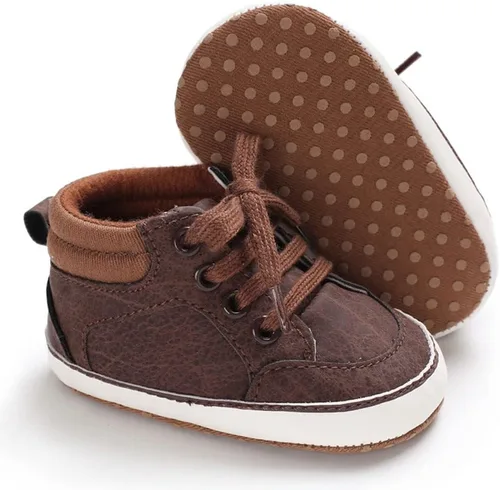 Miniatura 3 de Sekantrol Zapatos de cuna para recién nacidos, zapatos de bebé para niños y niñas, suela de goma suave, zapatos de moda de caña alta antideslizantes