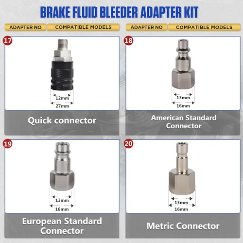 Miniatura 6 de Kit de adaptador de purga de frenos de 20 piezas, kit de purga de cilindro maestro con conector rápido, kit de purga de presión de freno duradero