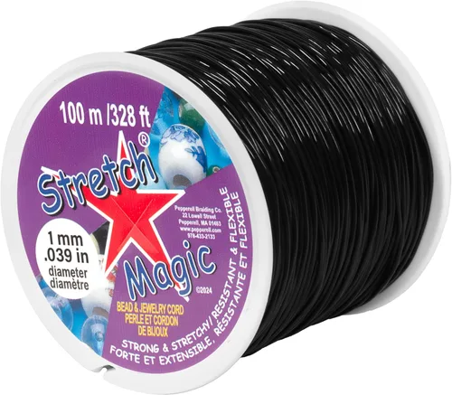 Miniatura 27 de Cordón elástico para cuentas Stretch Magic – Color negro, 0.6mm de diámetro, 100 metros (328 pies) - Fácil de anudar, cuerda fuerte y elástica