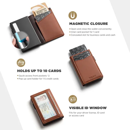 Miniatura 65 de VULKIT Billeteras delgadas para hombre, con bloqueo RFID, diseño minimalista con capacidad para hasta 11 tarjetas, Negro -, Minimalista