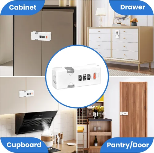 Miniatura 4 de Cerradura de gabinete sin llave premium con código de combinación, cerradura de 3 dígitos con contraseña para cajones, puerta de armario plegable