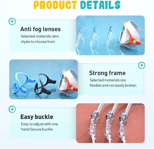 Miniatura 3 de Gafas de natación de marco grande impermeables y antivaho para niños, antiempañamiento de visión amplia, máscara de natación transparente para niños