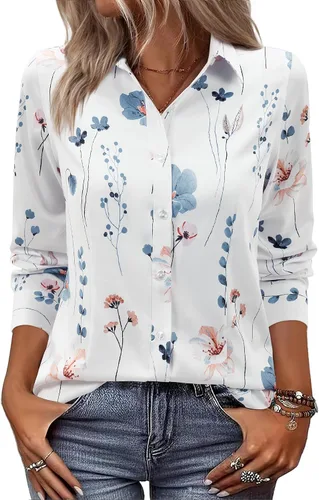 Miniatura 19 de siliteelon Camisas de vestir con botones para mujer, camisas de vestir de manga larga, algodón de corte clásico