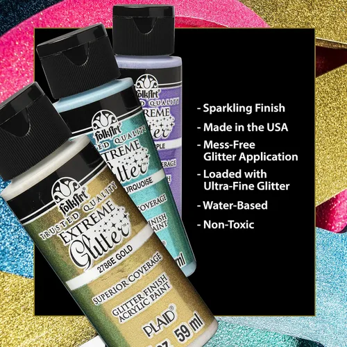 Miniatura 2 de FolkArt Extreme Glitter - Juego de pintura acrílica para manualidades formulada para ser no tóxica y diseñada para principiantes y artistas, diez
