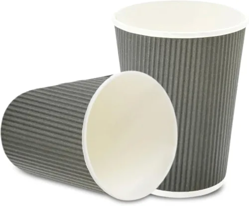 Restaurantware - Tazas de café desechables de 12 onzas, 500 tazas de pared ondulada para café caliente - Las tapas se venden por separado, borde Gris