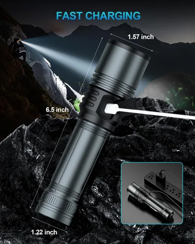 Miniatura 10 de Linterna LED recargable con lente de encendido, linternas EDC de 1500 lúmenes, 5 modos con zoom, tipo C, linternas tácticas de mano de alta potencia