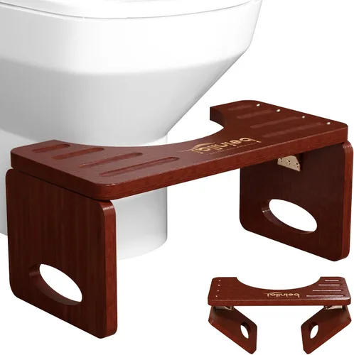 Beinilai Taburete de inodoro plegable para adultos, taburete de 7 pulgadas para baño, orinal de bambú para adultos con tira antideslizante (marrón)