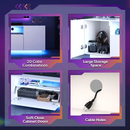 Miniatura 4 de WLIVE Moderno soporte de TV para TV de 65 pulgadas, centro de entretenimiento con estantes abiertos ajustables y luces LED RGB, consola multimedia