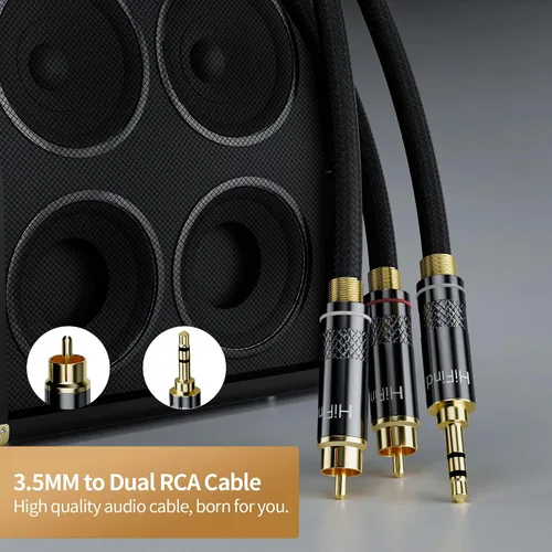 Miniatura 6 de HiFind Cable de audio estéreo RCA de 0.138 in a 2 de 4 pies (sonido real de alta fidelidad, chapado en plata, cobre y resorte trenzado SR), cable