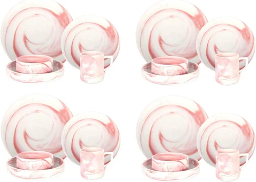 Miniatura 3 de Juego de platos y cuencos de 20 piezas, vajilla artesanal de porcelana fina para 4, apto para lavavajillas, resistente a los arañazos, resistente a