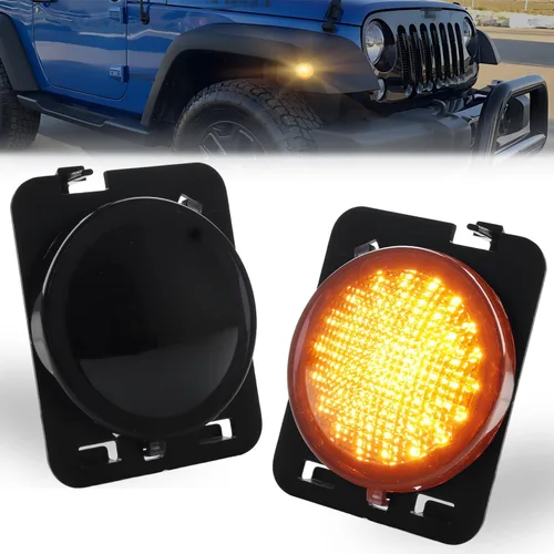Miniatura 15 de Luces LED secuenciales de marcador lateral para guardabarros delanteros para J-e-e-p Wrangler JK 2007-2019, lámparas de marcador de parachoques