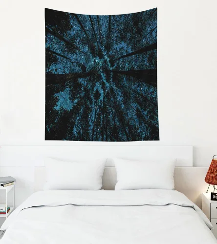 Miniatura 90 de EMMTEEY Tapiz de pared con bosque - Árbol de pino verde y niebla, arte de pared natural, 80x60 pulgadas, tapiz grande de estilo bohemio para sala