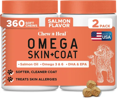 Miniatura 9 de Omega para perros – 180 deliciosos masticables suaves – Golosinas de aceite de salmón para la piel y el pelaje, alivio de la picazón – Mezcla