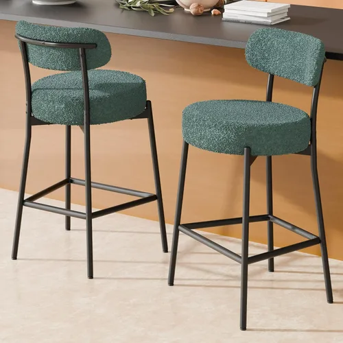 Miniatura 11 de Boucle - Juego de 2 taburetes de bar de altura de mostrador de 28 pulgadas, taburetes de bar modernos con asiento redondo de 4 pulgadas de grosor