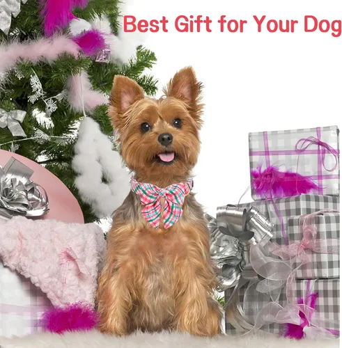Miniatura 4 de Unique style paws Collar de perro con corbata, collar de perro a cuadros rosa y verde, el mejor regalo para perros pequeños, medianos y grandes, S