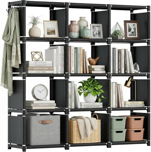 Miniatura 11 de Mavivegue Estante para libros, organizador de almacenamiento de 6 cubos, estantería de bricolaje, estantería de cubo de metal, estantería alta