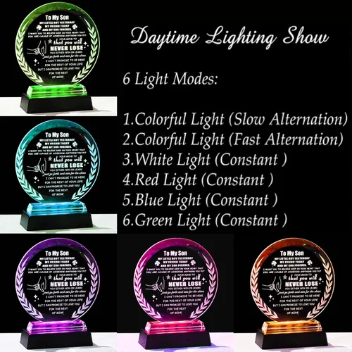 Miniatura 3 de Regalos para hijo de mamá, papá a mi hijo, regalos de placa de cristal con base colorida, regalos de cristal significativos para adultos, hijo
