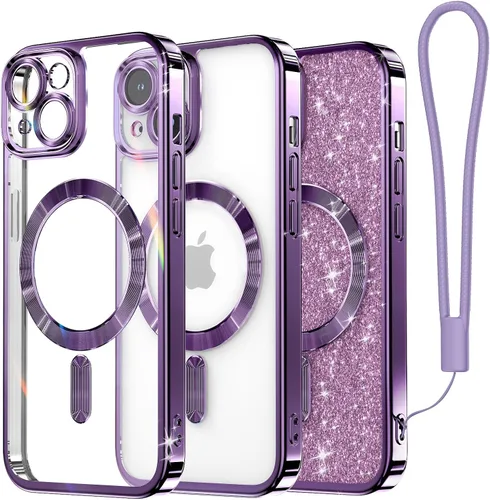 Miniatura 87 de Meifigno Candy Mag Series - Funda diseñada para iPhone 15 Pro, compatible con MagSafe, tarjeta con purpurina y correa de muñeca, protección completa