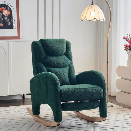 Miniatura 4 de Comfy - Silla mecedora para guardería, silla tapizada para guardería con reposapiés, moderna con bolsillo, sillón decorativo con base mecedora suave