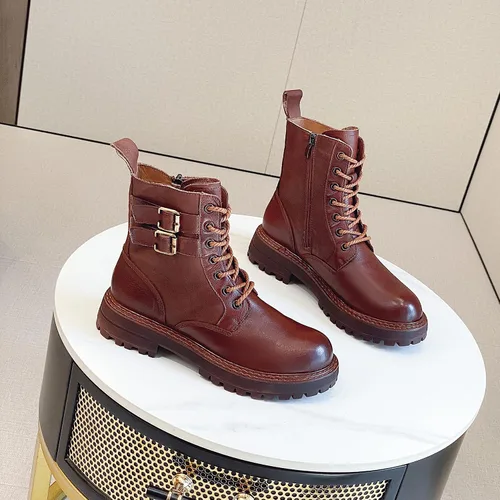 Miniatura 9 de Botines de cuero para mujer, con cordones, tacón bajo