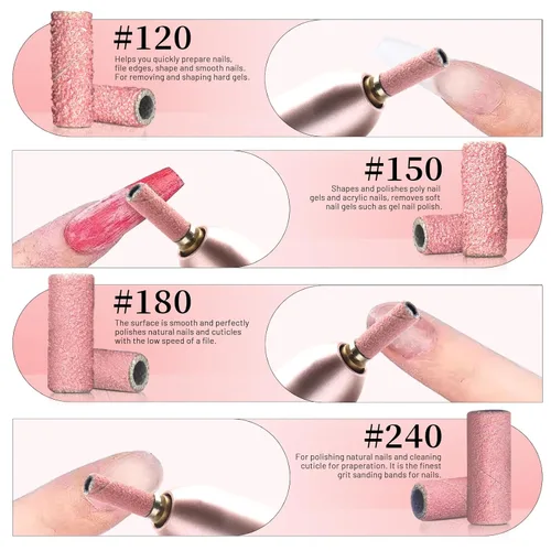 Miniatura 3 de BLESWIN 200 bandas de lijado pequeñas de grano #180#240 para taladro de uñas con 2 puntas de mandriles mejoradas de 3/32 pulgadas, mini bandas