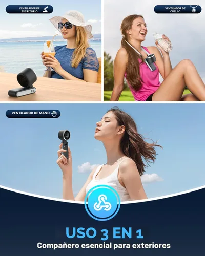 Miniatura 4 de PlayHot Ventilador turbo portátil de mano, de 5 velocidades, funciona con pilas, hasta 12 horas de batería, de mano 3 en 1, con refrigeración Air