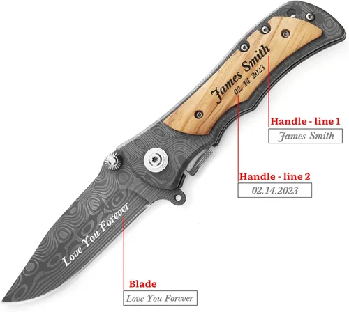 Miniatura 3 de Cuchillo plegable grabado personalizado para novio, esposo, papá, hijo - Cuchillos personalizados para hombres de campamento, pesca y caza con clip