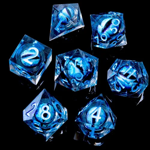 Miniatura 31 de DND Juego de dados de 8 piezas con ojo de dragón extra D20-Beholder's Eye Liquid Core Sharp Edge Resina poliédrica hecha a mano 2 × D20 D4 D6 D8 D10