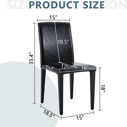 Miniatura 2 de AZmac Juego de 2 sillas de comedor modernas negras, sillas de cocina tapizadas de piel sintética con respaldo alto y asiento acolchado, sillas