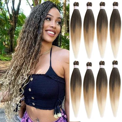 Miniatura 22 de Leeven 26 pulgadas, 2 paquetes de cabello trenzado color lila claro preestirado, cabello trenzado lavanda preestirado, extensiones de cabello