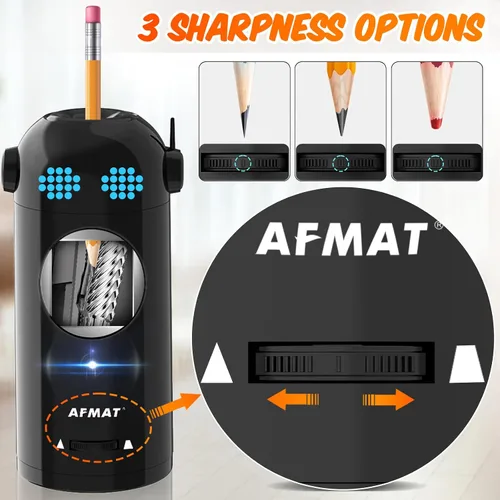 Miniatura 4 de AFMAT - Sacapuntas eléctrico de robot para lápices de colores de 7-11.5mm, entrada y salida automática, recargable totalmente automático sin manos