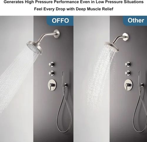 Miniatura 5 de Cabezal de Ducha OFFO, Cabezal de Ducha de Alta Presión con 6 Modos, Cabezales de Ducha Fijos para Flujo de Agua Fuerte y Experiencia de Ducha