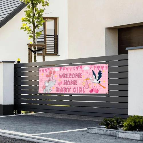 Miniatura 7 de Banderas de bienvenida a casa para bebé niña para exterior, 24 x 72 pulgadas, doble cara, bandera de "It's a Girl", bandera de pared de baby shower