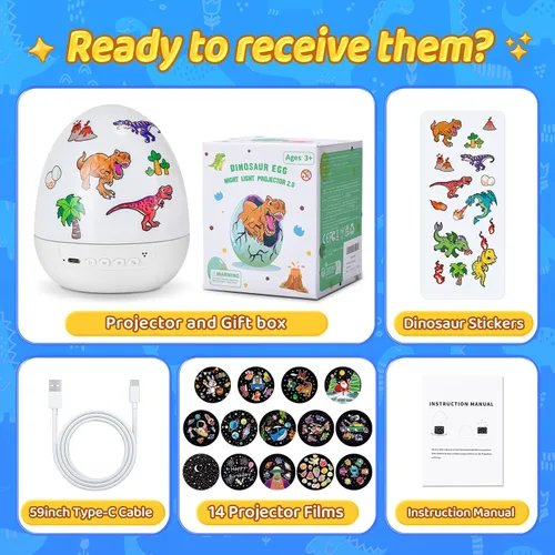 Miniatura 8 de Luz de huevo de dinosaurio para máquina de sonido de guardería 15 sonidos para dormir+películas de 12HD+rotación de 360° Regalos de dnio