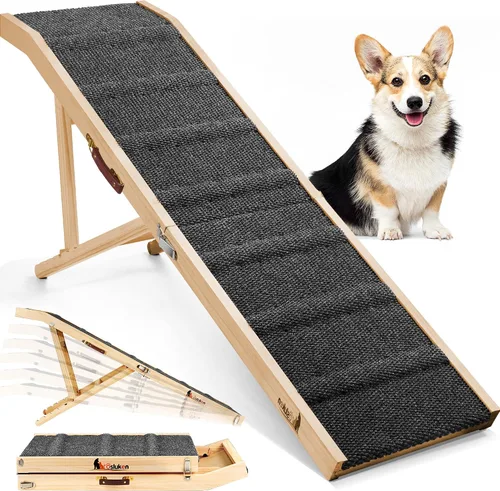 Rampa para perros para cama, rampa plegable L64 W17 para perros pequeños y grandes, rampas para perros para camas altas de automóvil, alta tracción