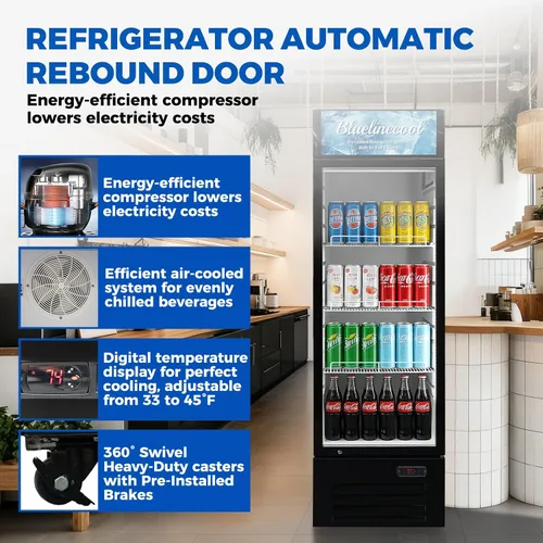Miniatura 3 de Refrigeradores comerciales Bluelinecool 9 pies cúbicos verticales para exhibición, enfriador de bebidas con puerta de vidrio y luz LED, estantes