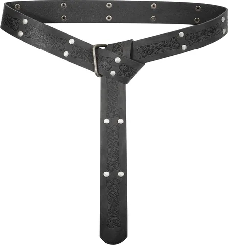 GelConnie Cinturón de cuero vikingo Ren Faire, cinturón medieval para hombre, cinturón ancho de piel sintética, cinturón de cuero renacentista
