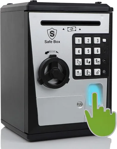 Lyght - Caja fuerte mini ATM para dinero real, alcancía electrónica con voz, contraseña por huella dactilar, caja de seguridad para niños, regalo