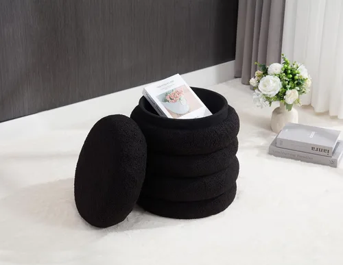 Miniatura 7 de LZAREAL Reposapiés moderno otomano redondo de almacenamiento de 15 pulgadas con asiento acolchado suave, taburete de tocador para sala de estar