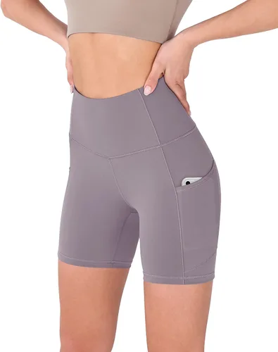 ODODOS Pantalones cortos de entrenamiento para mujer, cintura alta, correr, yoga, ejercicio, ciclismo, senderismo, ciclista, pantalones cortos con
