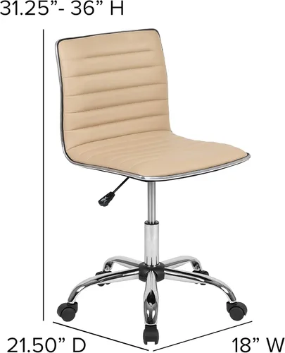 Miniatura 3 de Flash Furniture - Silla de oficina giratoria sin reposabrazos, de color tostado, acanalada, de diseño, respaldo bajo Bronceado/Cromo
