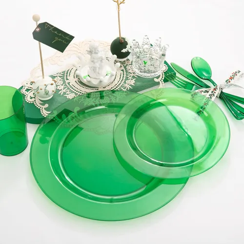 Miniatura 3 de COLOSUS 216 platos de plástico verde, platos verdes elegantes, los platos desechables verdes incluyen 36 platos llanos, 36 platos de postre, 108