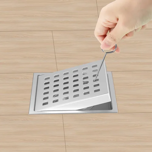 Miniatura 2 de Drenaje de ducha cuadrado de 6 pulgadas cromado, drenaje de piso de baño, kit de drenaje de acero inoxidable con brida, cubierta de rejilla Cromo