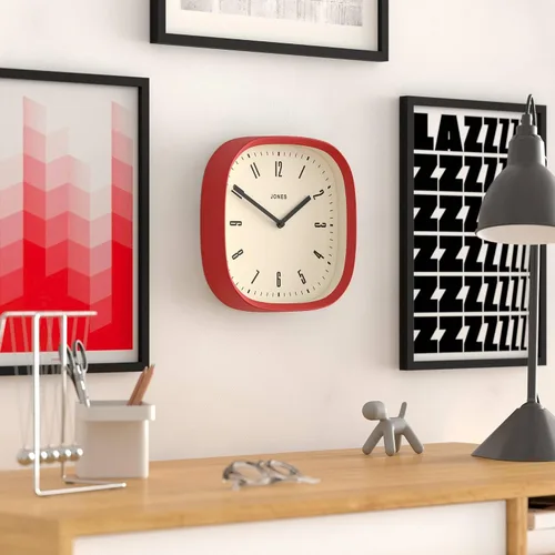 Miniatura 5 de JONES CLOCKS® Reloj de pared Marvel Reloj cuadrado redondo retro 10 pulgadas Rojo Aspecto de diseñador genial para cocina, sala de estar u