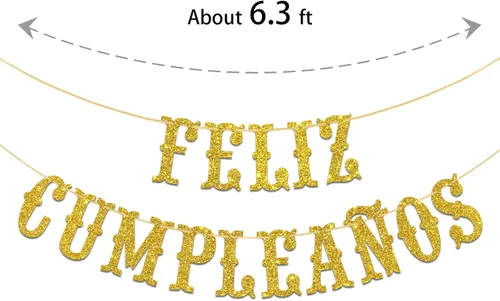 Miniatura 2 de Cartel de Feliz Cumpleaños con purpurina dorada – Cartel español de feliz cumpleaños, decoración de fiesta mexicana temática de fiesta de cumpleaños