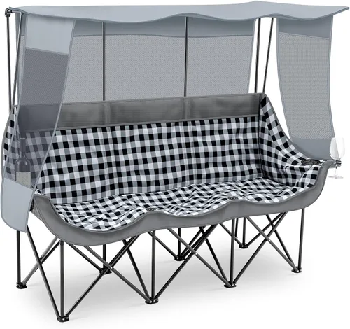 Miniatura 7 de Teenyyou Silla de camping para 3 personas con toldo – Máxima protección solar UV, silla de playa de gran tamaño resistente de 700 libras, sofá Negro